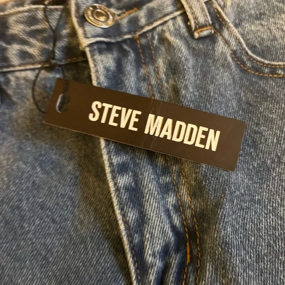 Steve Madden Taylor Jean - Blue Straight Leg Jeans with Beaded Detail - Picture 3 of 10